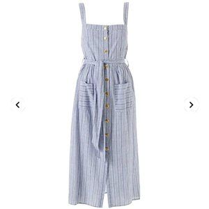 Melissa Odabash Celine Blue Striped Button-front Belted Midi Cotton Dres…